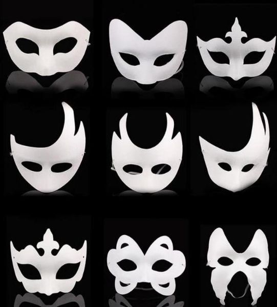 Blank White Masquerade Mask Kids Adults Mardi Gras Christmas Halloween Midnight costume a metà faccia a pieno viso cartone animato animale MA4770110