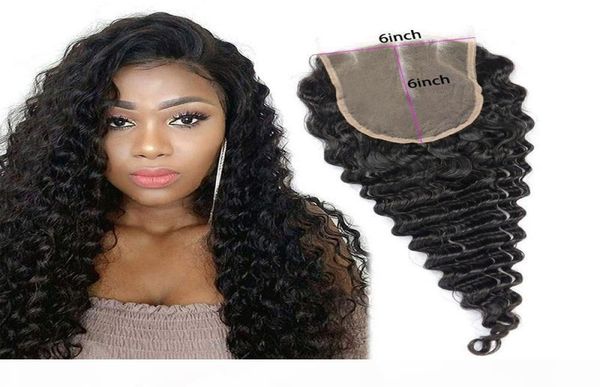 Indian Raw Virgin Hair Sechs mal sechs Spitzenverschlüsse 820 -Zoll natürliche Farbe Ganzes 6x6 Spitzenverschluss Deep Wave Curly Top -Verschluss mit 4333448