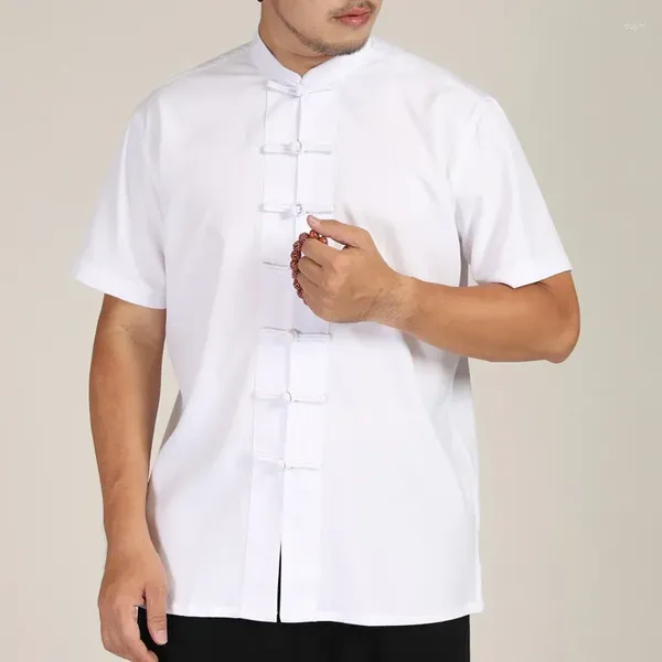 Camisas casuais masculinas Men camisa coleira mandarim de tamanho curto de manga curta mais tamanho 6xl 7xl 8xl 10xl estilo chinês formal preto branco retrô