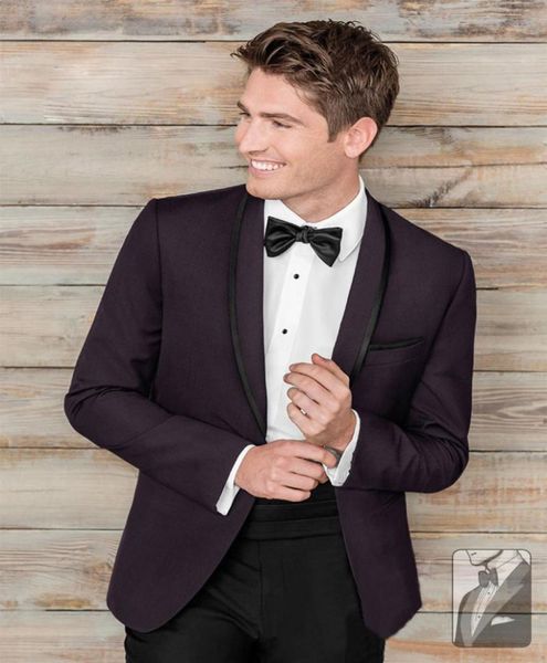 Tuxedos roxos escuros Slim Fit Mens Ternos de casamento de um botão Use duas peças baratas fossas de coletoras de beleza