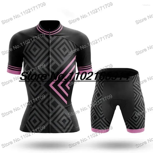 Racing Sets 2024 Womens Cycling Jersey Womens Set Funny Pink Stripes for Women Bicycle Bib Shorts MTB Maillot Kit