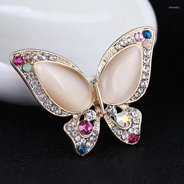 Broschen farbenfrohe Strass Opal Schmetterling Brosche für Frauen Anzug Kristallschmuck süße Insektenstifte Schalschnalle Festkleidung Accessoires