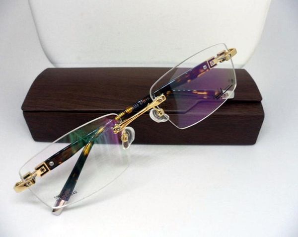 Qualität billiger Rezept Brille Rahmen Randfreie rechteckige Rahmen Schildkröte Beine Drei Farben Brillen für Männer 580505843939