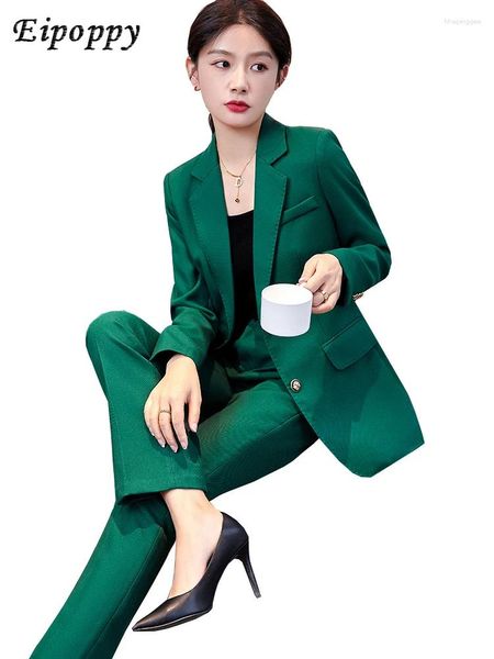 Pontas de duas peças femininas de alta qualidade Green Khaki Black Ladies Formal Pant Suit 2 Definir Mulheres Mulheres Mulheres de Bresso De Blazer e Blazer e