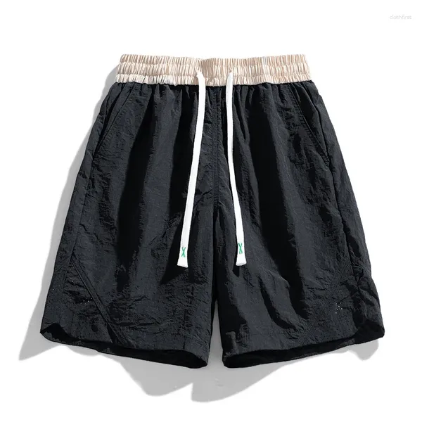 Shorts masculinos 2024 comprimento de joelho rápido seco casual verão gelo seda plissada clara fina bermuda bermuda grande tamanho grande