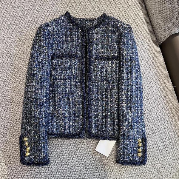 Jackets femininos 2024 Spring Mulheres outono de alta qualidade 10% jaqueta azul de lã fêmea casaco chic showear gdnz 3.15