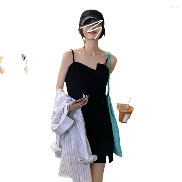 Рабочие платья Spice Girl Halter платье с цельным набором нерегулярная талия тонкая открытая вилка темперамент черная короткая юбка