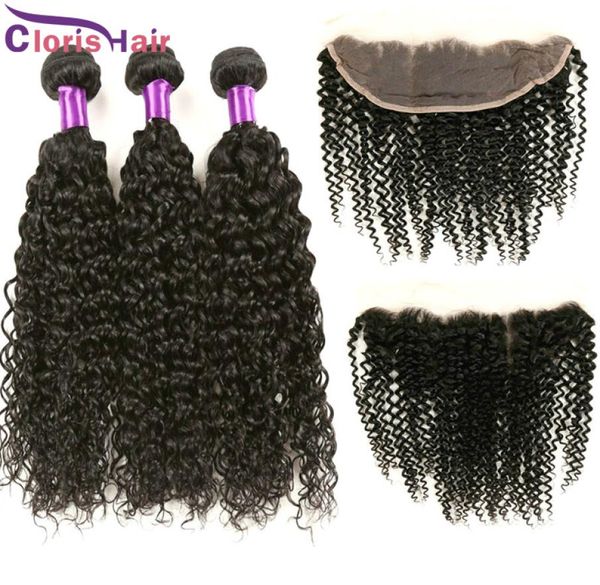 Indian Kinky Curly Human Hair 3 Bündel Verschlüsse billig 13x4 Full Lace Frontals Schließe Ohr zu Ohr mit lockigen Weben1990024