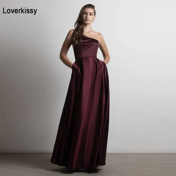 Partykleider Loverkissy Classic Burgundy One Schulter -Prom formelle Abendkleider mit Taschen Rücken Vintage Maxi Kleid Plus Größe