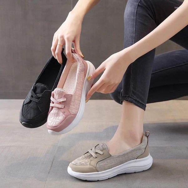 Lässige Schuhe Frauen Freizeitlehre Flats, die langlebige weiche Außensohle atmungsaktive Sneaker bequeme stilvolle Anti-Slip-Flat gepolstert