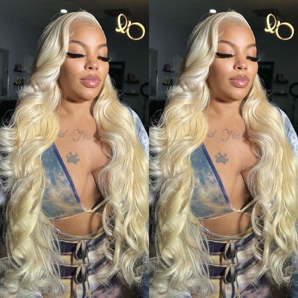 2024 36 Zoll Blonde Perücke Gradient Pink Body Wave Perücken menschliches Haar vorgezogen 13x4