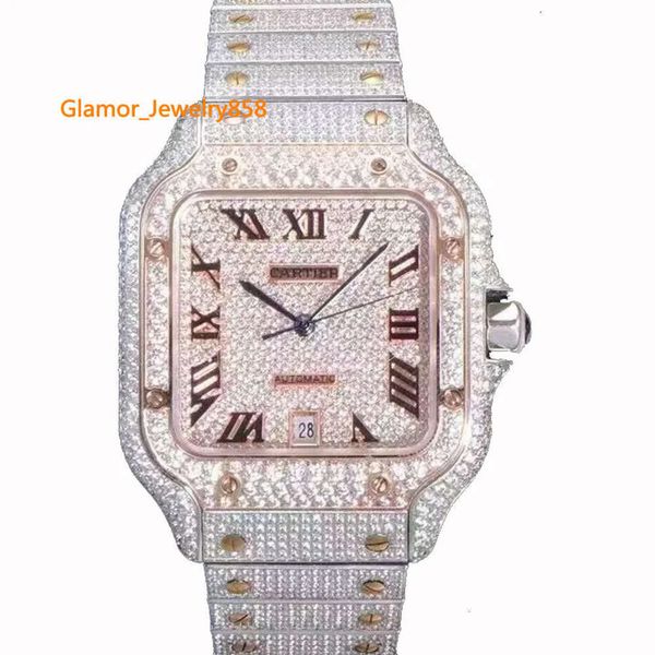 Bust Down Diamonds Iced Diamonds Orologi Big Zircon Bezel Watch Sier Faccia a diamante Full Diamond Cint Odiante meccanico Moissanite può essere personalizzato