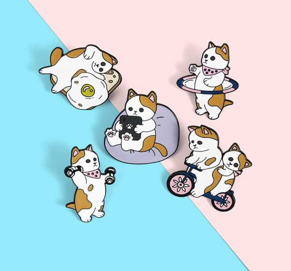 Велосипедная кошка kawaii эмалевые броши булавки для женского модного платья рубашка Demin Metal Brooch Pins Знаки Подарок 2021 Новый Desi1734939