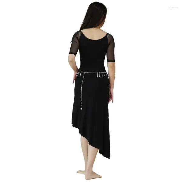 Sahne Wear 2024 Tek Parça Modal Elbise Bellydance Kıyafet Seksi örgü Oryantal Dans Uygulama Gösteri Etek Siyah Uzun Kollu