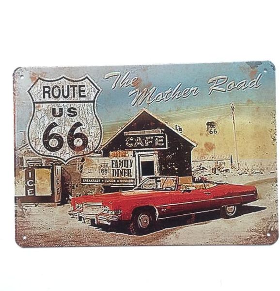 Route US 66 Плакат Moth Moth Road Retro Vintage Metal Tin Sign для Man Cave Garage Shabby Chic Wall Sticker Cafe Bar Home Decor7381367
