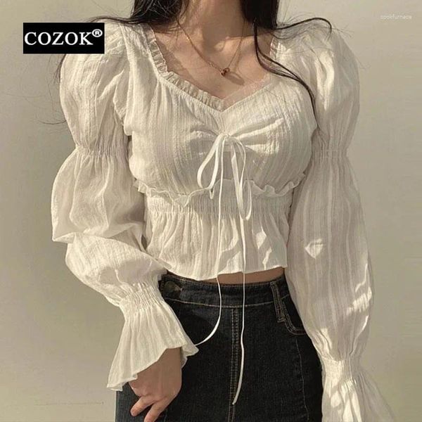 Blusas femininas camisas Cozok for Women 2024 Chiffon Blusas Strappy Ruffles Spring Summer Summer coreano Fashion Casual Preppy Sweet Woman Tops