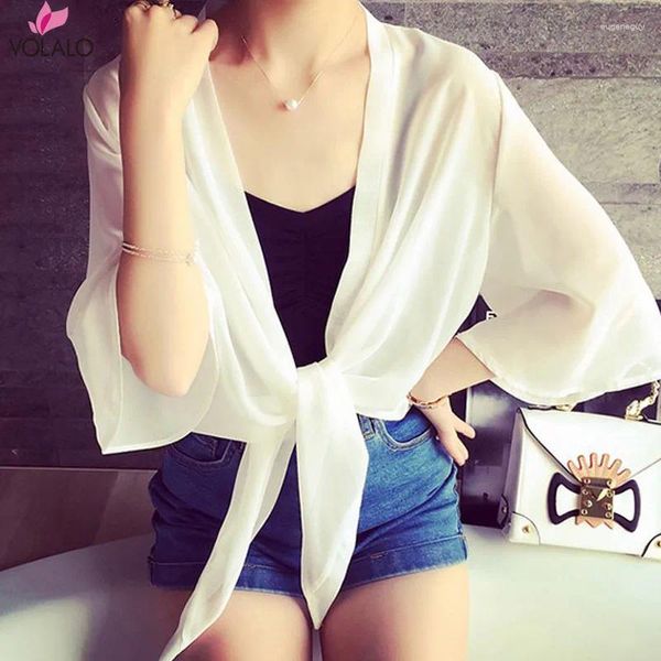 Blouses feminina Volalo 2024 Sexy Women Women Beachwear Chiffon Cardigan Bikini Swimwear Count Up camisa Outwear