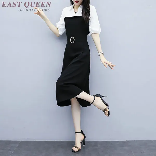 Abiti per feste Office Office Korean Ladies 2024 Bianco Black Patchwork Dress Midi Long Slim High Wiffon Summer DD2299