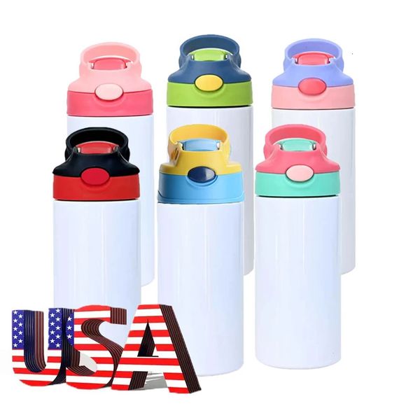 30Pack USA Warehouse Bulk 12oz Sublimation Sublimation Strada Kids Flip Top Top Tumblers Bottle 240419