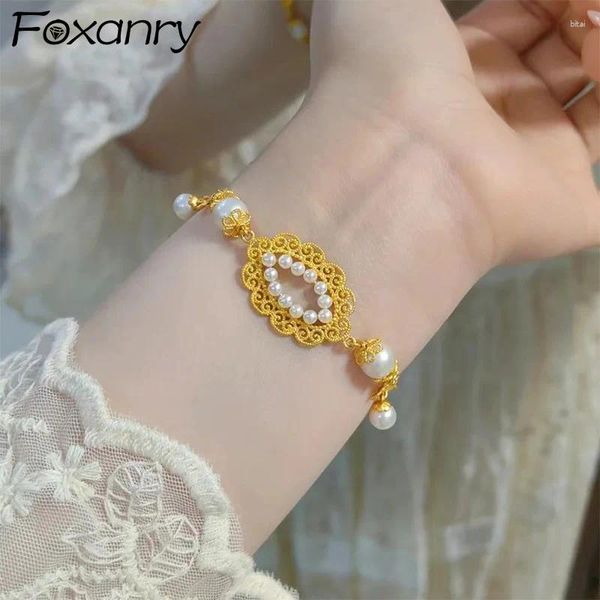 Link Armbänder Goldfarbe Spitzenperlenarmband für Frauen Mädchen Mode exquisite elegante Vintage süße Hochzeit Braut Schmuck Geschenke