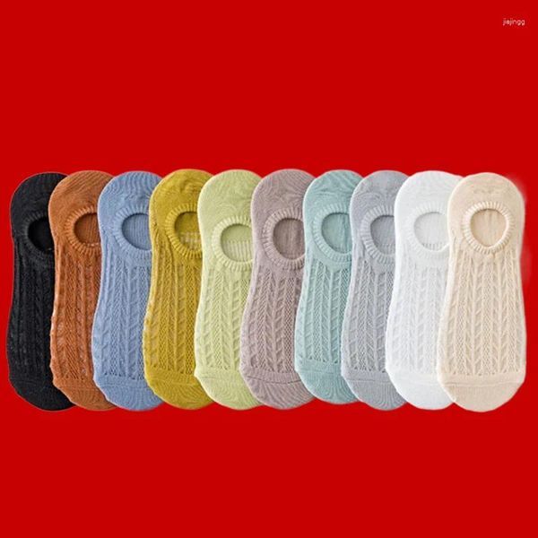 Donne Socks 2024 5 coppie Summer's Summer Invisible Short No Show Fashion Lace Brache di cotone non slip traspirante in silicone