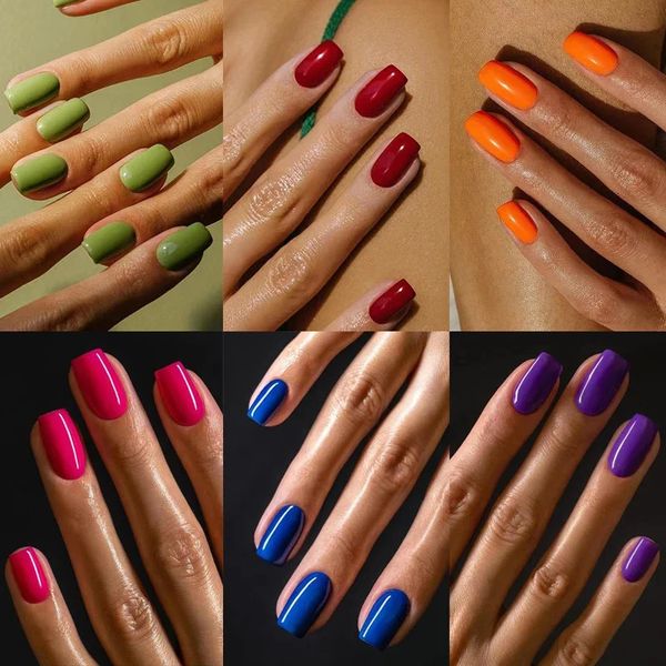 Colore solido Nail art indossabile moda rosa blu rosa forma quadrata finita false chiodi Premere con la colla all'ingrosso 240430