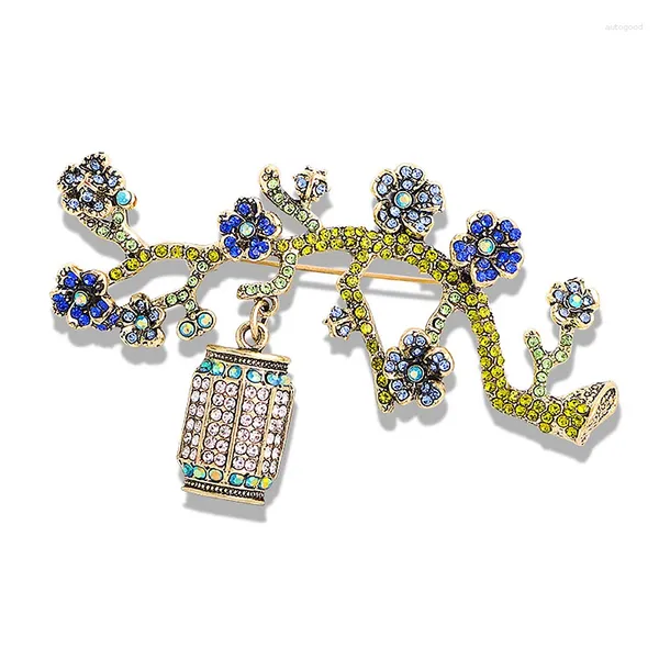 Broches Vintage Rhinestone Lantern Plum Blossom for Women Wedding Office Broche Pins Ano Jóias Presentes de Jóias por atacado