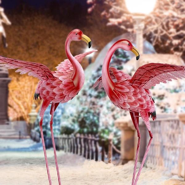 Gartendekorationen Pink Flamingo Yard Statuen und Skulpturen Metall Rasenkunst Ornamente für Außenterrassen Hinterhof -Set von 2