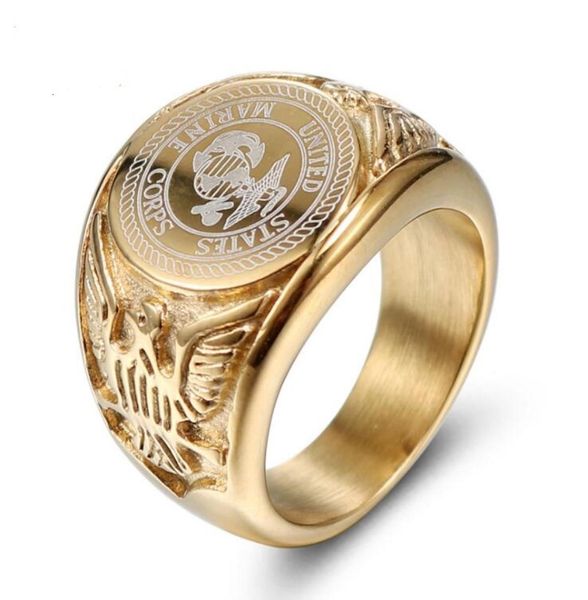 Uomini 316L in acciaio inossidabile degli Stati Uniti Anello d'oro del Corpo degli Stati Uniti Classico in acciaio in acciaio in acciaio Badge Ring di moda Eagle Fashion Ring9058976