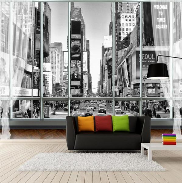 Sfondi PO Stereoscopico personalizzato per pareti 3D White Black White Wallpaper City New York View Street View 3D Wall Murales per camera da letto7077915