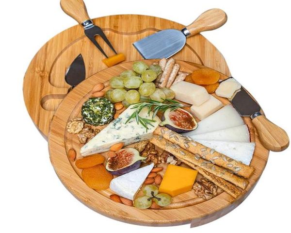 Board di formaggio in bambù e set di coltelli rotondi assi di salumi per piatti di carne girevole per le vacanze Realsoling per la casa cucina Tools9167915