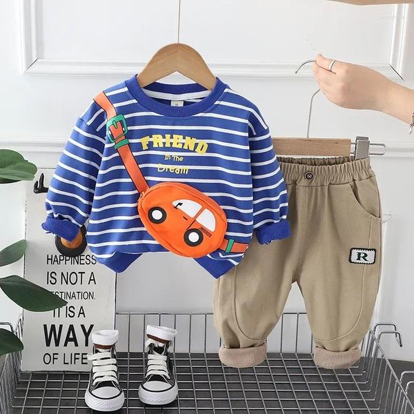 Set di abbigliamento per bambini autunnali abiti da bambino abito casual auto a strisce pantaloni 2pcs/set per bambini