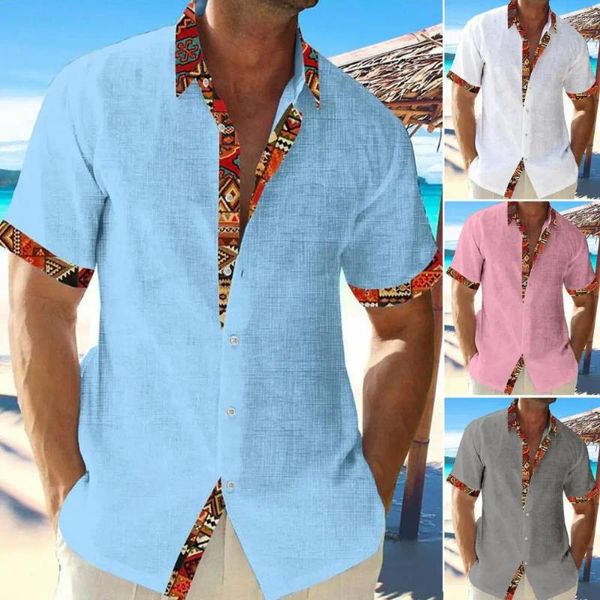 Camisas casuais masculinas Hawaii Beach Férias camisa de férias elegante colorido de coloração de coloração de verão com colarinho curto de colarinho para férias