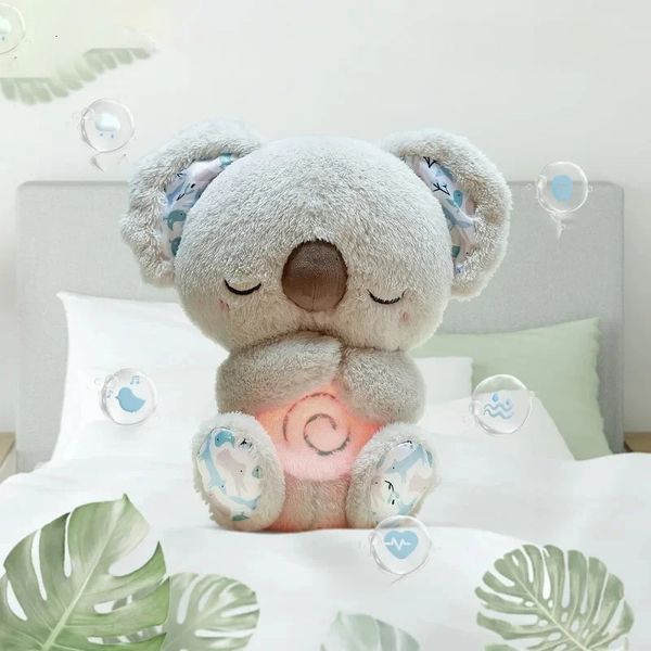 Respirar Koala Baby Sleep and Playmate Koala Musical Plelight Brinquedão de pelúcia com som leve sensorial confortável bebê Presentes 240422