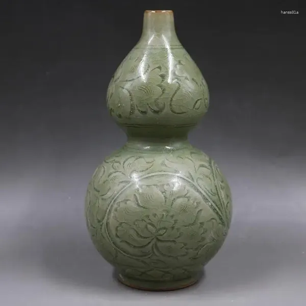 Garranhas canção chinesa yaozhou forno porcelana vaso de design de flores esculpidas à mão 8,9 polegadas