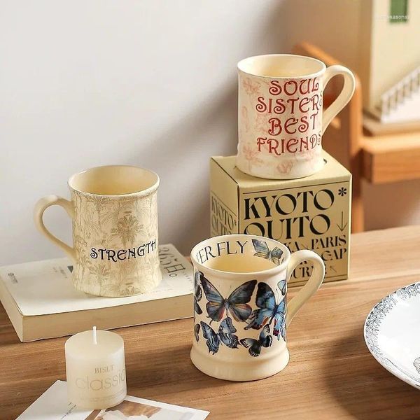 Kupalar vintage krem ​​tarzı seramik kupa fransız yüksek görünümlü hediye kutusu çift içme suyu çift fincan ofis çayı