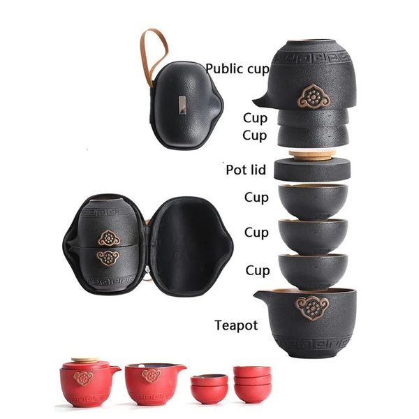 Conjunto de chá de viagem de alta qualidade chinês kung fu teaset cerâmica portátil portátil Porcelana Teaset Copas de cerimônia 240428