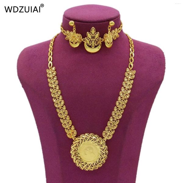 Orecchini di collana set wdzuiai di alta qualità 24k oro oro in oro/orecchini/braccialetto per donne africane etiopia araba nuziale gioielli da sposa