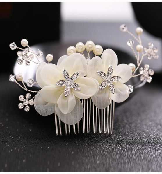 Pentes de cabelo de casamento de noiva para pérolas de noiva faixas de cabelo de crosta Party Party Bridal Pieces de seda Flores de seda jóias de cabelo A7538355