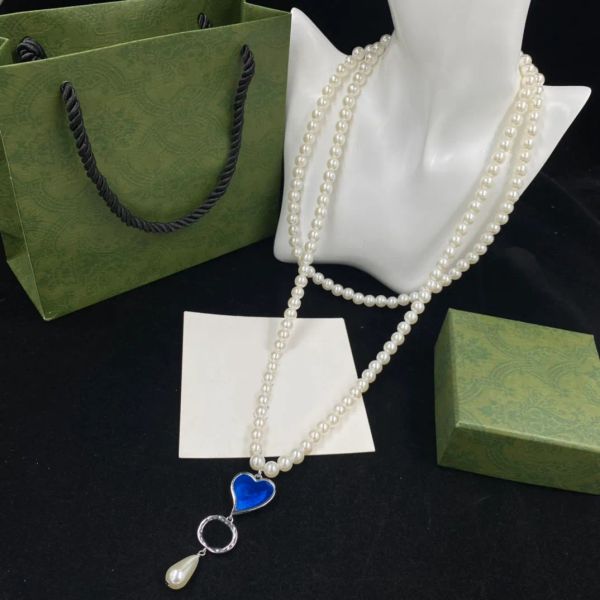 2024 Blue Ocean Heart Pearl Choker Designer Frauen Mode Luxus Halskette Kragen Marke Klassiker Celebrity Same Style Hochzeitsfeier Geschenk Juwely Hochqualität