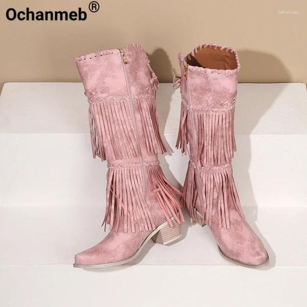 Stivali OCHANMEB FRINGE COWBOY ALTATO GIORNO PER DONNE PER IL TACCHIO PERSO SCARPPER CAPPER SCARPA RETRO SCARPE RETRO RETRO