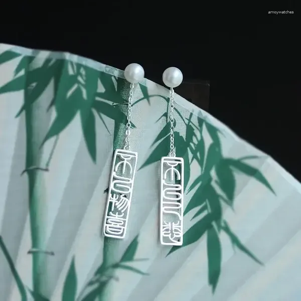 Dangle Küpeler Orijinal zanaat Çin tarzı geometrik tasarım sentetik incisi kadınlar için ışık lüks benzersiz cazibe gümüş mücevher