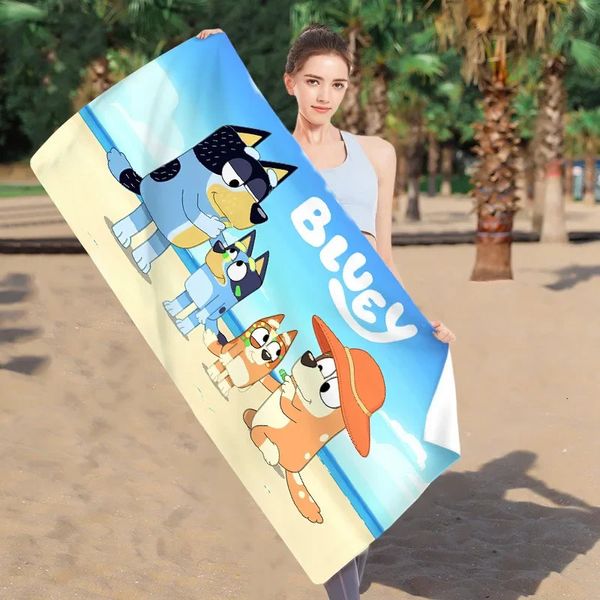 Bluey Family тонкое пляжное полотенце Cartoon Cilite Bingo Print Летний солнцезащитный шаль.