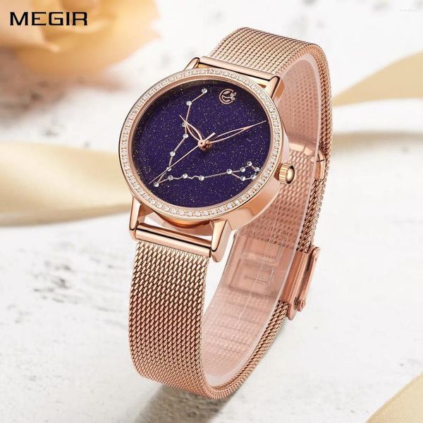 Armbanduhren Megir Luxus Diamond for Women Mode einfache Damen Bracelet Watch Quarz weibliche Kleideruhr Relogio Feminino