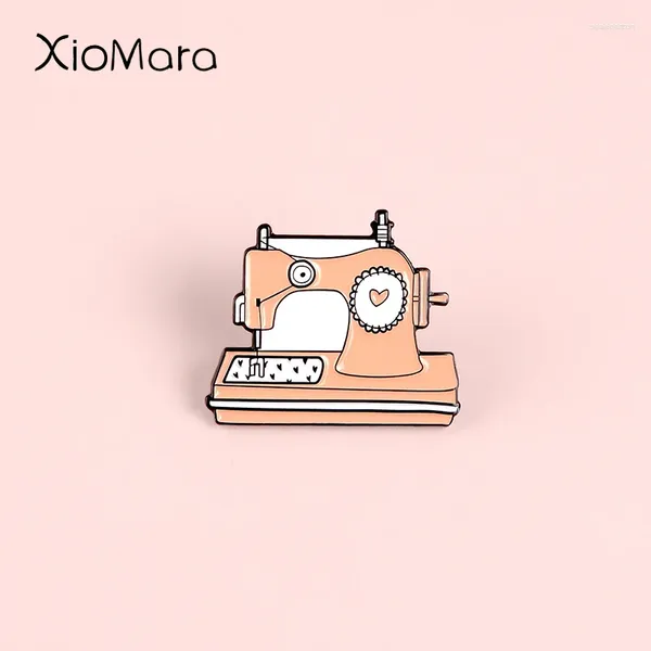 Broches desenho animado Orange costura Máquina de esmalte pinos de coração fofo Supplias diárias lapela para entusiastas feitos à mão DIY