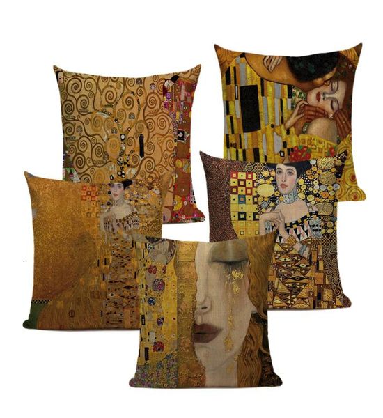 Casos de travesseiros de arremesso resumo retro Gustav Klimt Imperatriz Capas de almofada de pinturas a óleo almofadas de sofá decorativo capa KISSEN4069287