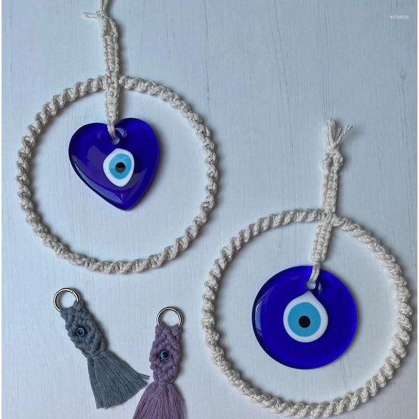 Figurine decorative Lucky Eye Glass blu blu turco turco malvagio Macrame Wall sospeso Decorazione nazar fatta a mano per il regalo per auto