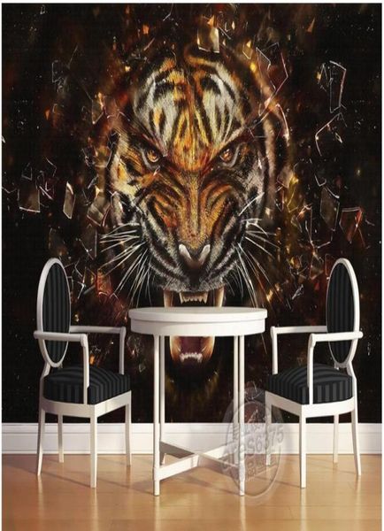 3D Papel de parede Ponto de óleo PO MURAL PO ADIFICADO DE PINTURA DE ÓLEO TIGER ROAR DE APRENHA HOMEMEMENTO DA SALA DE ESPERAÇÃO DE ESTAR PARAPLAS 3 D8297653