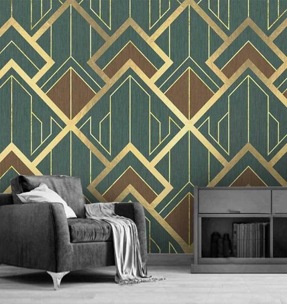 Custom Mural 3D Kreatives geometrisches Muster Goldene Linien TV -Hintergrund Wallpapiere Home Decor Wohnzimmer Schlafzimmer Po Wallpaper8256751