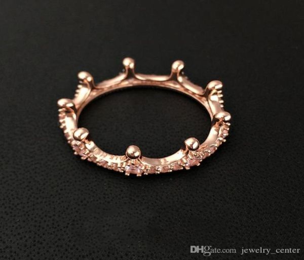 Novo anel de coroa com coroa de ouro rosa de 18k com caixa de presente original da CZ Diamond para P 925 Sterling Silver Jewelry noivado de casamentos de casamentos de casal anéis para women7990768